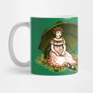 Vintage Girl With Umbrella Illustration Mug